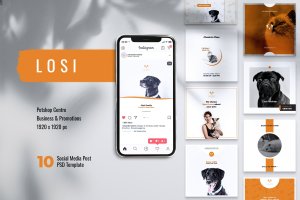 萌宠宠物店Instagram＆脸书帖子故事模板 LOSI Pet Shop Business Instagram & Facebook Post