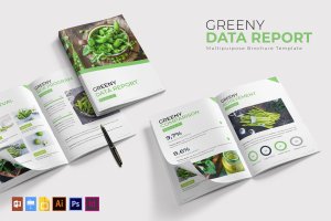 绿色设计风格数据统计分析报告设计模板 Greeny Data Report | Brochure Template