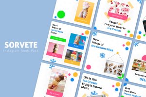 清爽多彩冰淇淋Instagram贴图背景故事模板 Sorvete – Instagram Feeds Pack