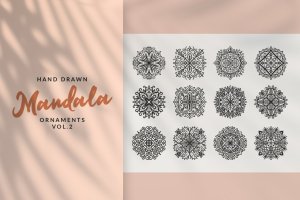 手工绘制曼陀罗花卉矢量图案素材v2 Hand Drawn Mandala Ornaments Vol.2
