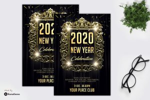 2020年新年庆祝活动派对奢华金传单设计模板 New Year Celebration Party – Flyer MR