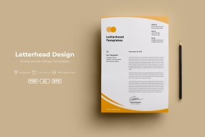 橙黄主题色企业信笺信纸排版设计模板v03 ADL Letterhead Templates.v03
