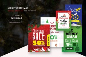 圣诞主题促销社交广告设计PSD模板 Merry Christmas Social Media Kit PSD Templates