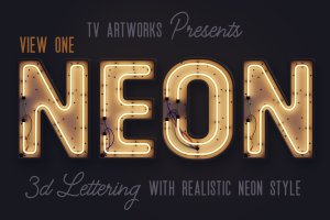 现代霓虹灯广告牌3D字体英文字母PNG图片素材v1 Modern Neon 3D Lettering View 1
