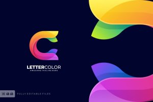 字母N-创意英文字母多彩Logo商标设计模板 Letter C Colorful Logo Template