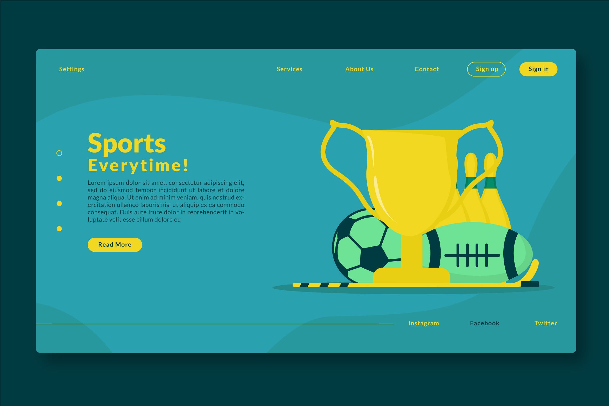体育运动主题网站设计矢量插画素材 Sports Everytime – Web Header & Landing Page GR