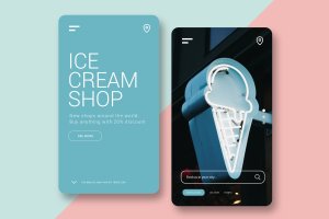 雪糕店/甜品品牌官网H5网站设计模板 Ice Cream Shop – Mobile UI Kit