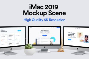 2019款iMac一体机电脑多屏幕预览样机模板 iMac 2019 Mockup – Multi Devices