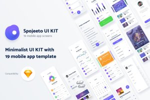 极简主义设计风格APP应用UI设计套件v2 Vol. 2 – Spojeeto Mobile App UI Kit