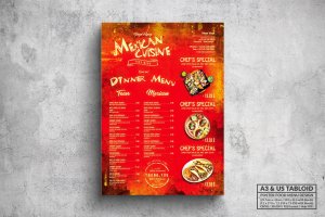墨西哥招牌烤肉餐厅菜单版式设计模板 Mexican Poster Food Menu – A3 & US Tabloid