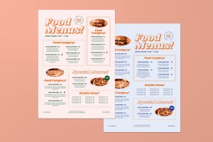 极简排版设计风格面包披萨菜单设计模板 Simple Food Menus