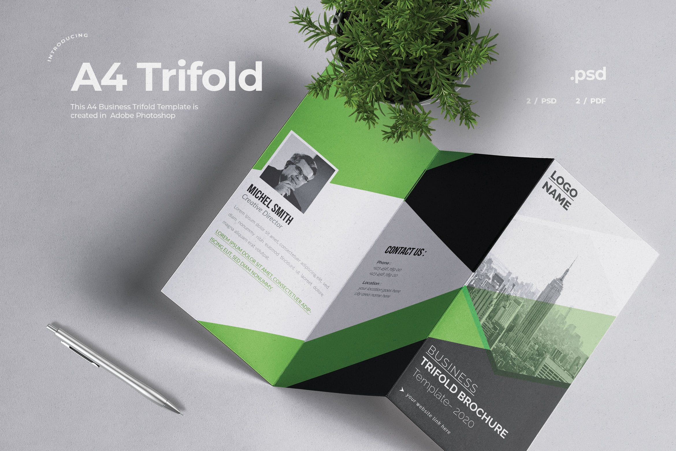 A4三折页小册子设计样机集 A4 Trifold Brochure Mockup Set – 设计小咖