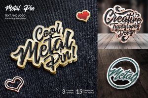 金属别针特效文本&Logo徽标PSD模板 Metal Pin – Text and Logo Mockups