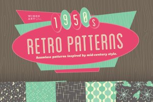 1950年代复古风格四方连续图案背景素材 1950s Retro Seamless Patterns