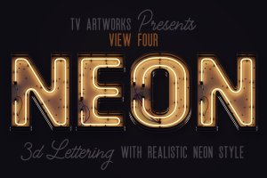 现代霓虹灯风格3D字体高清PNG图片素材v4 Modern Neon 3D Lettering View 4