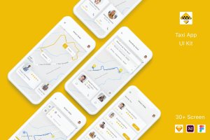 出租车预约平台APP交互界面设计套件 Yunu – Taxi App UI Kit