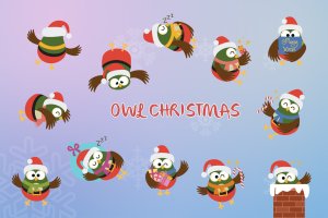 圣诞节主题猫头鹰卡通形象矢量插画 Christmas Owl