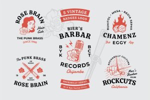 乡村摇滚主题复古徽章logo模板 Rockabilly Theme Vintage Badges
