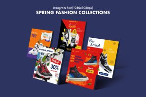 春季系列休闲鞋广告促销Instagram帖子模板 Spring Collections Instagram Posts