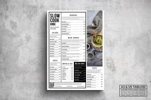 极简版式设计西餐厅菜单海报设计模板 Minimal Poster Food Menu – A3 & US Tabloid