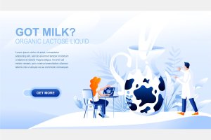 有机牛奶主题扁平设计风格着陆页概念插画模板 Organic Milk Flat Concept Landing Page Header