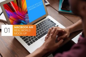 Macbook Air实景使用场景样机模板v2 Person Using MacBook Air Real World Photo Mock-up