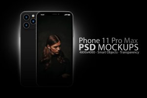 iPhone 11 Pro Max苹果旗舰手机样机模板 Phone 11 PSD Mockups in Black