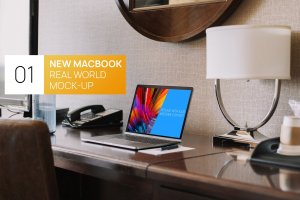 居家卧室桌面场景13寸MacBook电脑样机 New Macbook 13 Interior Real World Photo Mock-up
