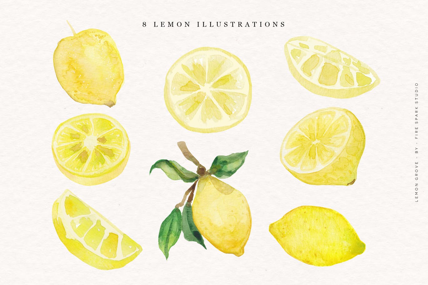 水彩柠檬手绘图案纹样背景素材 Lemonade Watercolor Set – 设计小咖