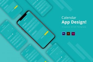 时尚多用途扁平化APP设计UI工具包 Calendar App