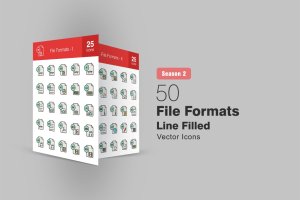 50枚文件格式填充线性图标 II 50 File Formats Filled Line Icons Season II