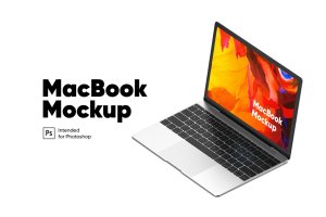 MacBook超极本UI作品屏幕预览样机 MacBook Mockup Isometric