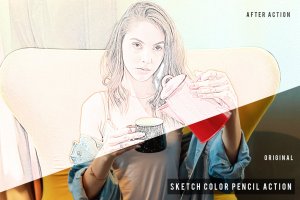 彩铅素描照片特效一键生成PS动作 Sketch Color Pencil Action
