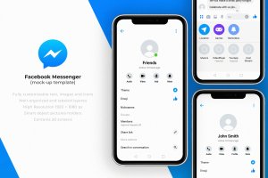 Facebook Messenger应用UI设计图样机模板 Facebook Messenger Mock-Up Template