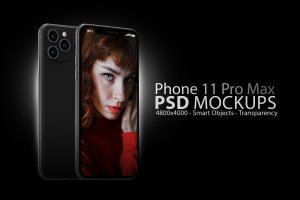 黑色iPhone 11 Pro Max智能手机APP设计预览样机 Phone 11 Black PSD Mockups