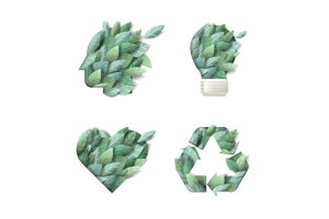大自然绿色主题概念设计矢量图标素材 Set of nature concept icons
