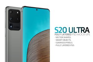 三星Galaxy S20 Ultra智能手机UI设计屏幕预览样机 S20 Ultra Layered PSD Mockups