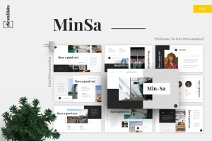 简约概念酒店服务介绍Google幻灯片模板 MinSa – Hotel Google Slides Template