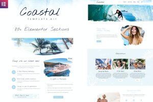 海岸旅游/冲浪指南网站WordPress主题模板[for Elementor] Coastal Travel and Surf Grunge Template Kit