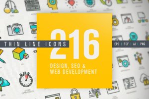 SEO网页开发扁平化细线图标 Set of Thin Line Icons for Design, SEO,Development