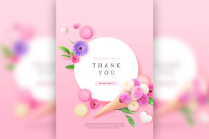 粉色主题三八女神节贺卡/海报设计模板