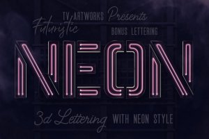 未来主义科技风格霓虹灯3D字体英文字母PNG图片v5 Futuristic Neon 3D Lettering Bonus