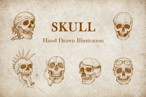 复古点彩风格头骨手绘插画 Hand Drawn Illustration – Skull