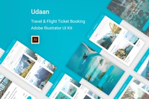 旅行＆航班预订APP应用UI设计模板 Udaan – Travel & Flight Booking Illustrator App