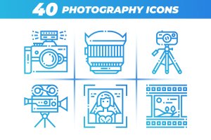 40枚摄像摄影主题矢量线性图标 40 Photography Icons