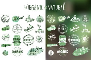 手绘有机产品贴纸&徽章矢量Logo设计素材v2 Organic products stickers and badges