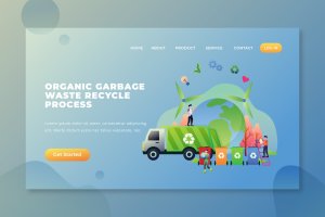 有机垃圾分类回收概念网站着陆页插画模板 Organic Garbage Waste Recycle Process – PSD AI Web