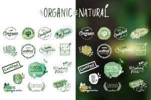手绘有机产品贴纸&徽章矢量Logo设计素材v3 Organic products stickers and badges