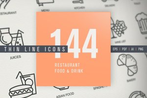 现代餐厅/食品/饮料细线设计风格图标 Set of Thin Line Icons for Restaurant, Food, Drink