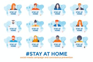 预防冠状病毒居家活动宣传设计图标 Stay at home awareness social media campaign